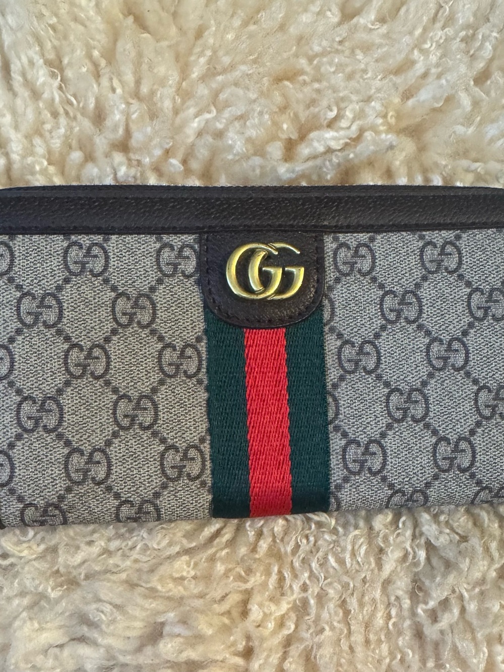 Gucci Beige GG Supreme Wallet with Green and Red Web Stripe
